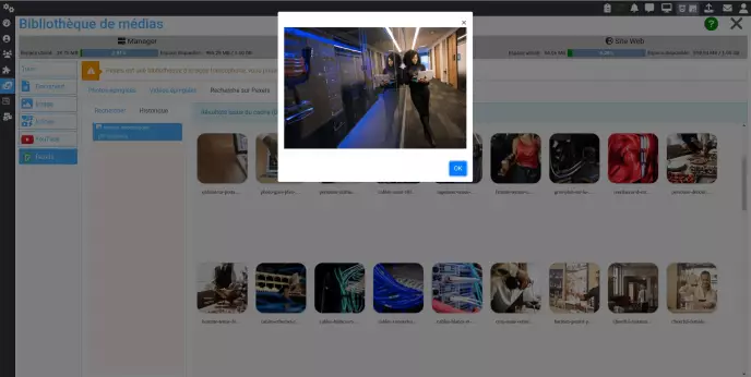 Sélection d'une image Pexels depuis la bibliothèque de médias