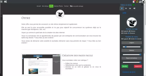 La colonne d'édition du thème