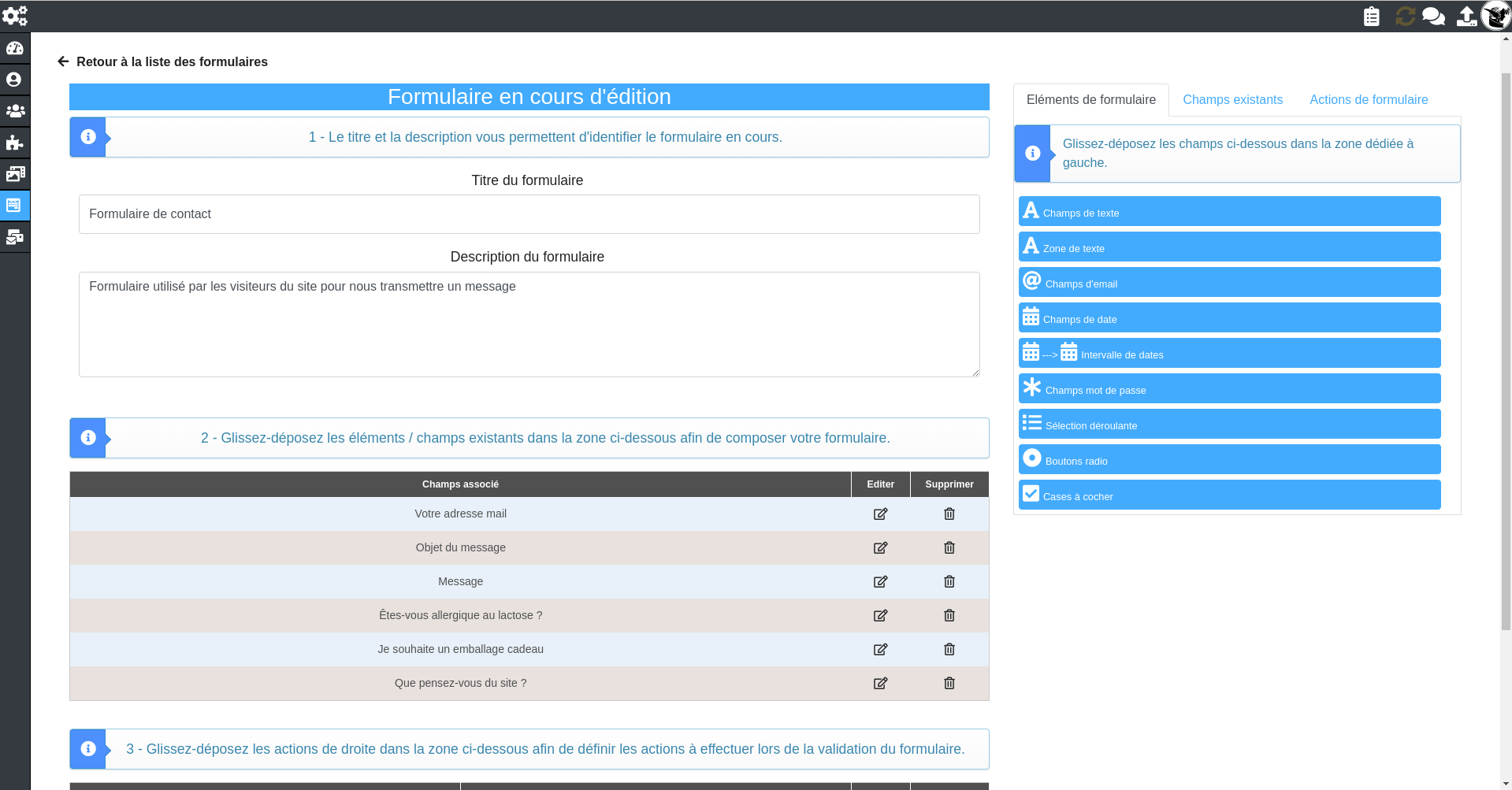 La partie création de formulaire de notre CMS
